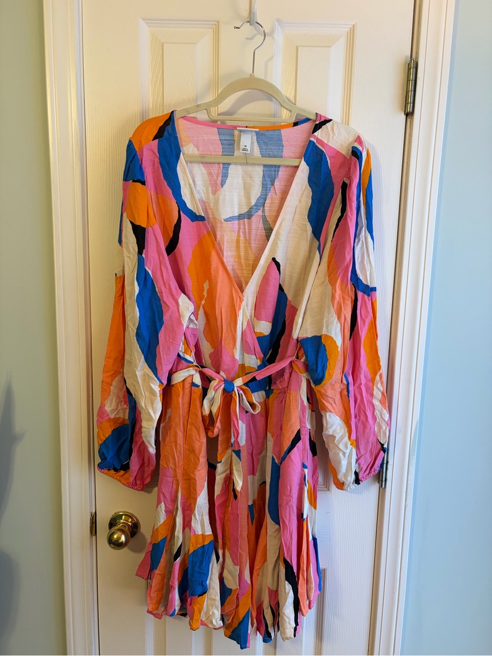 Ava & Viv Pink Orange Blue Abstract Wrap Mini Dress